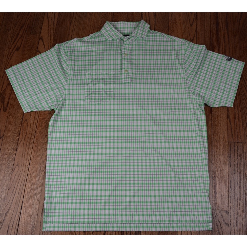 FootJoy Golf Polo Shirt Mens Short Sleeve Green Plaid Shirt Size Medium EUC